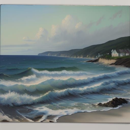 Tiny House by the Sea Gouache Painting