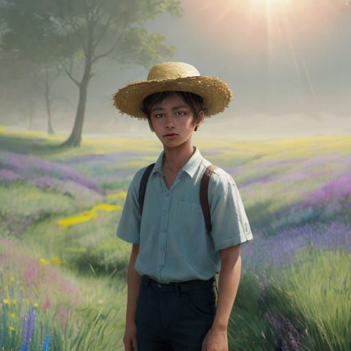 Whimsical Boy in a Vibrant Wildflower Meadow