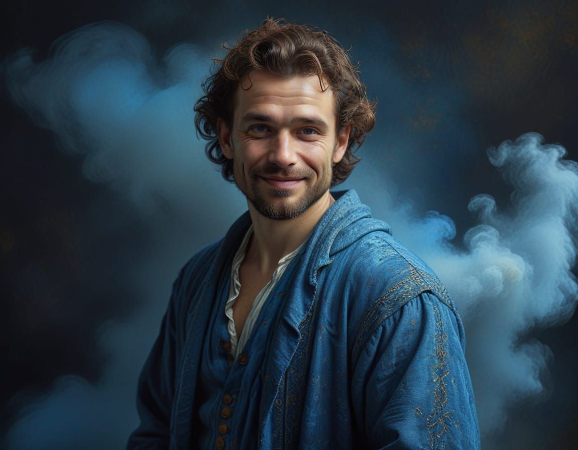 Handsome Man in Blue, Painted in Early Morning Mist