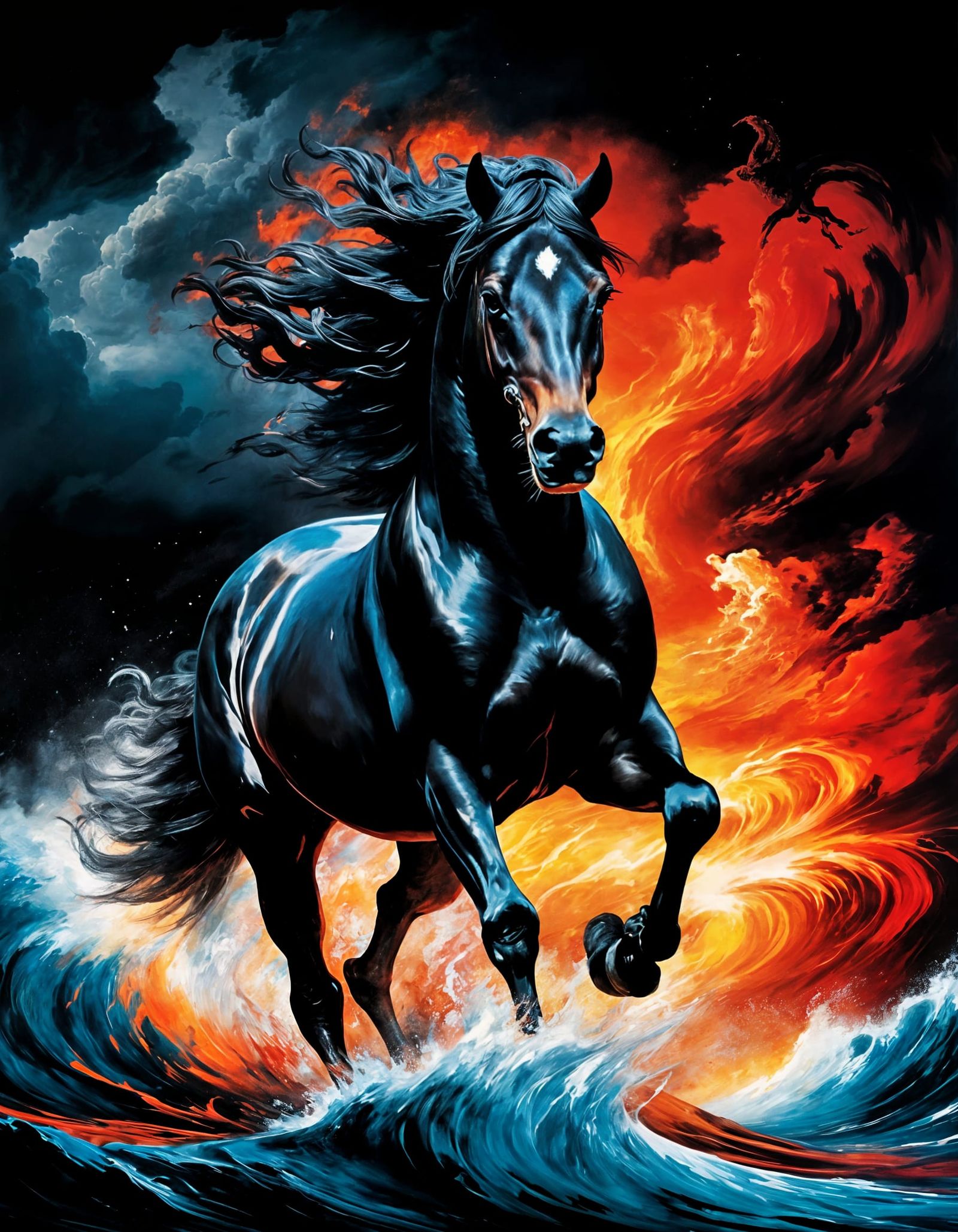 Majestic Horse Struggles Against Lava Storm in Vivid Paintin...