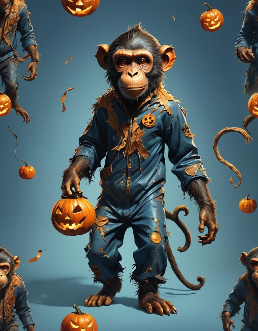 Menacing Monkey with Jack-o-Lantern in Splash Art Style
