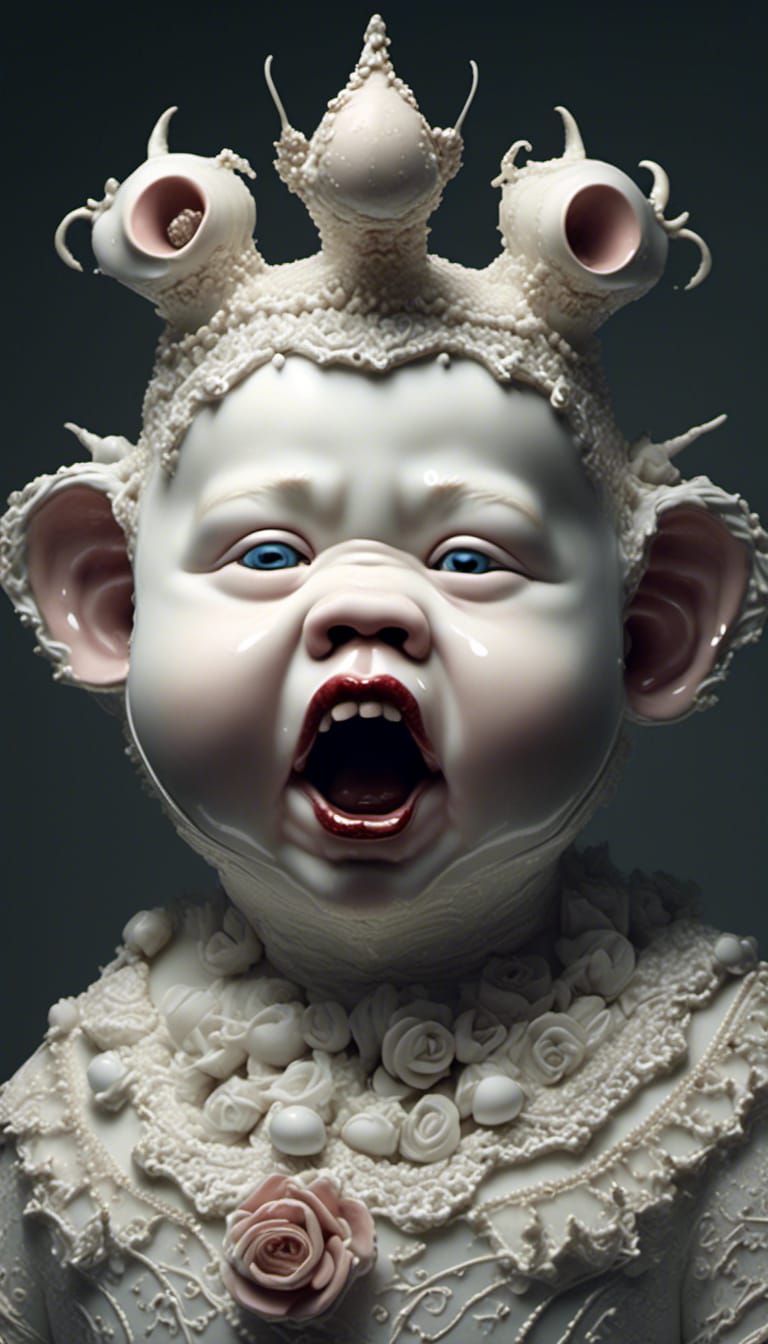 Creepy Porcelain Figure Portrait with Contorted Features