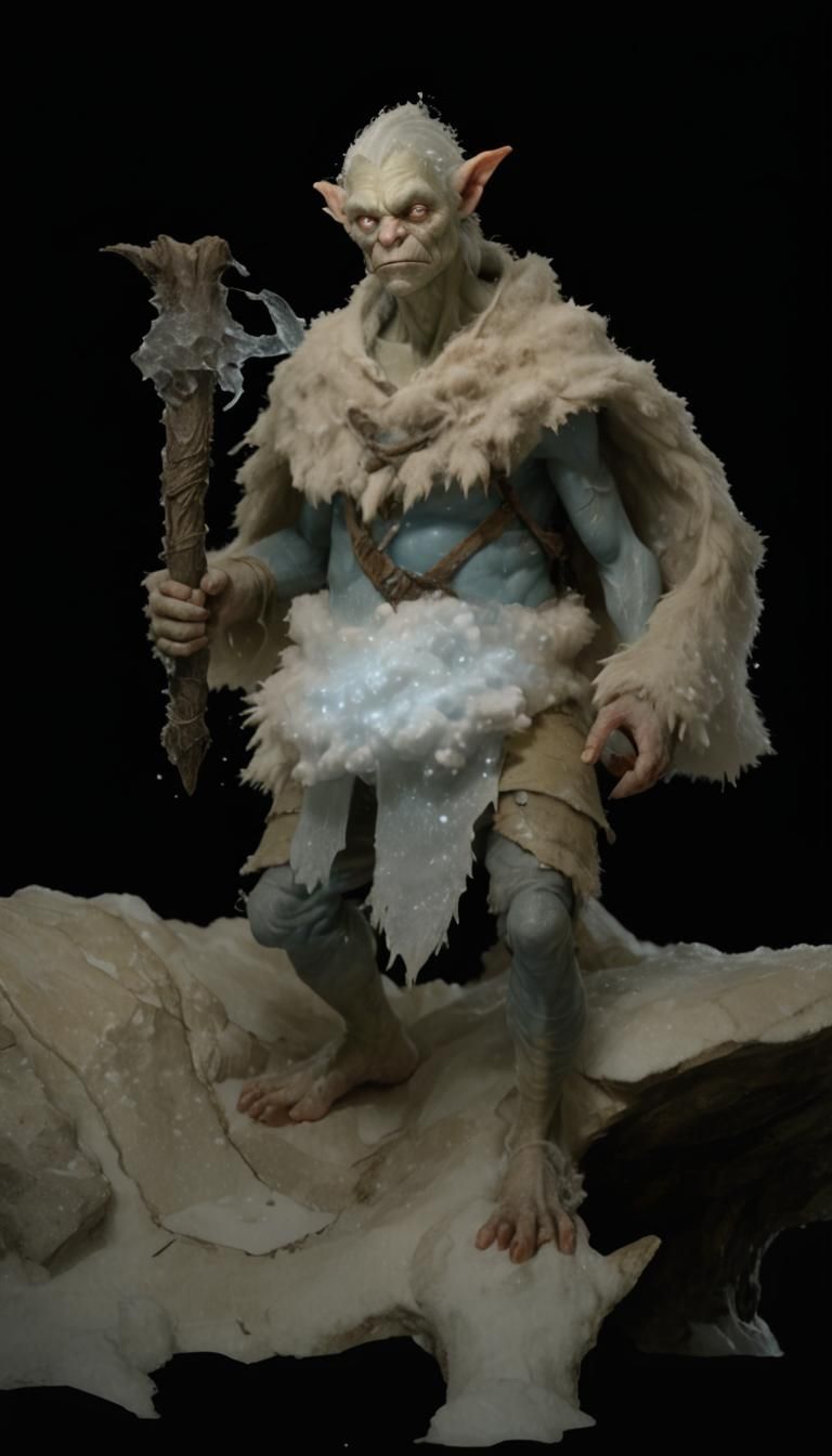 Arctic Goblin in Snowy Cave: Fantasy Illustration