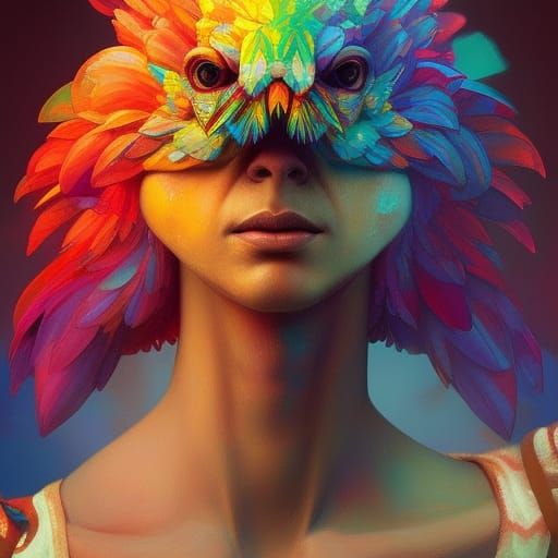 Rainbow Chicken Portrait in Art Nouveau Style