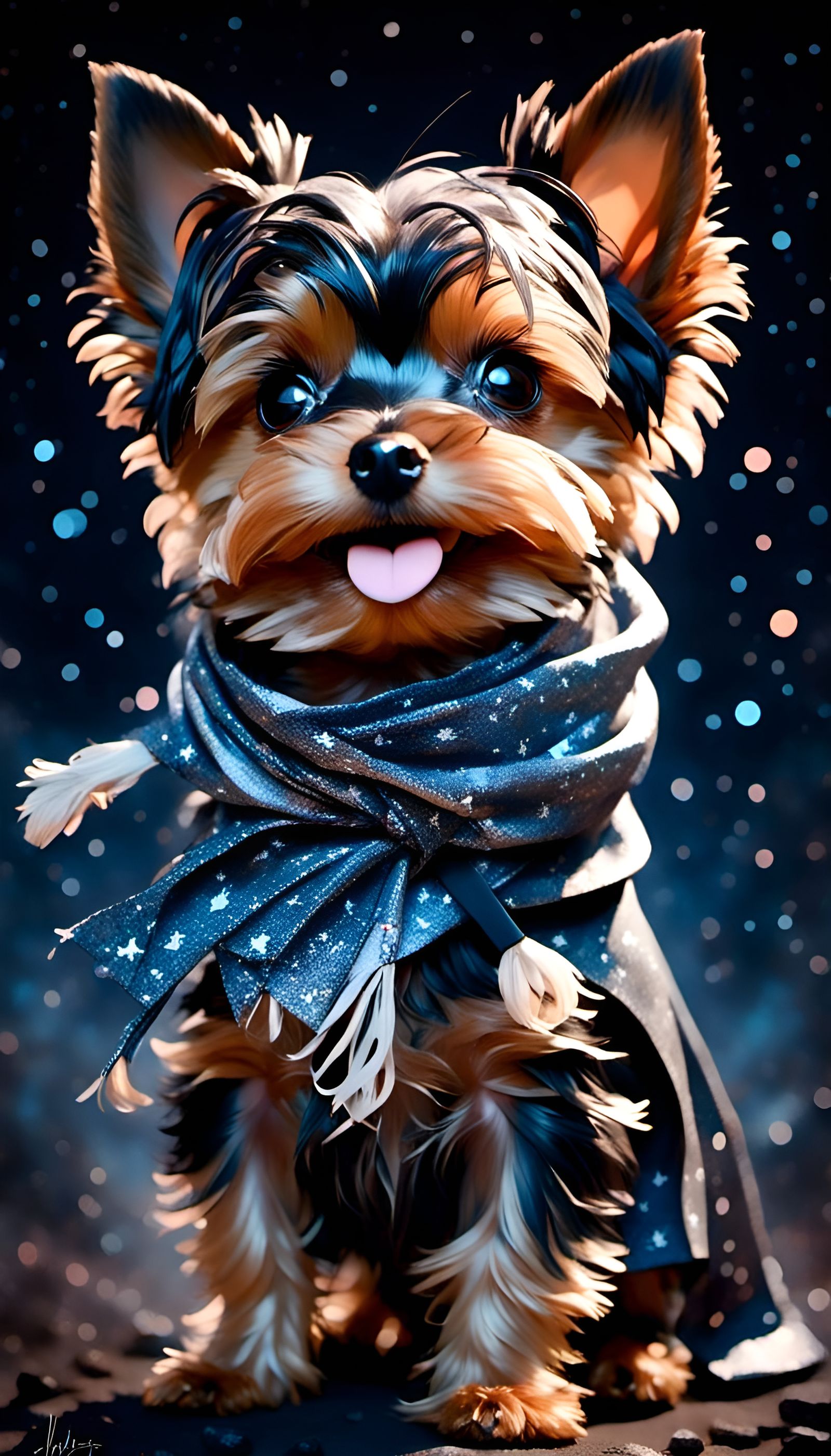 Charming Chibi Yorkshire Terrier in Bioluminescent Starry Sk...