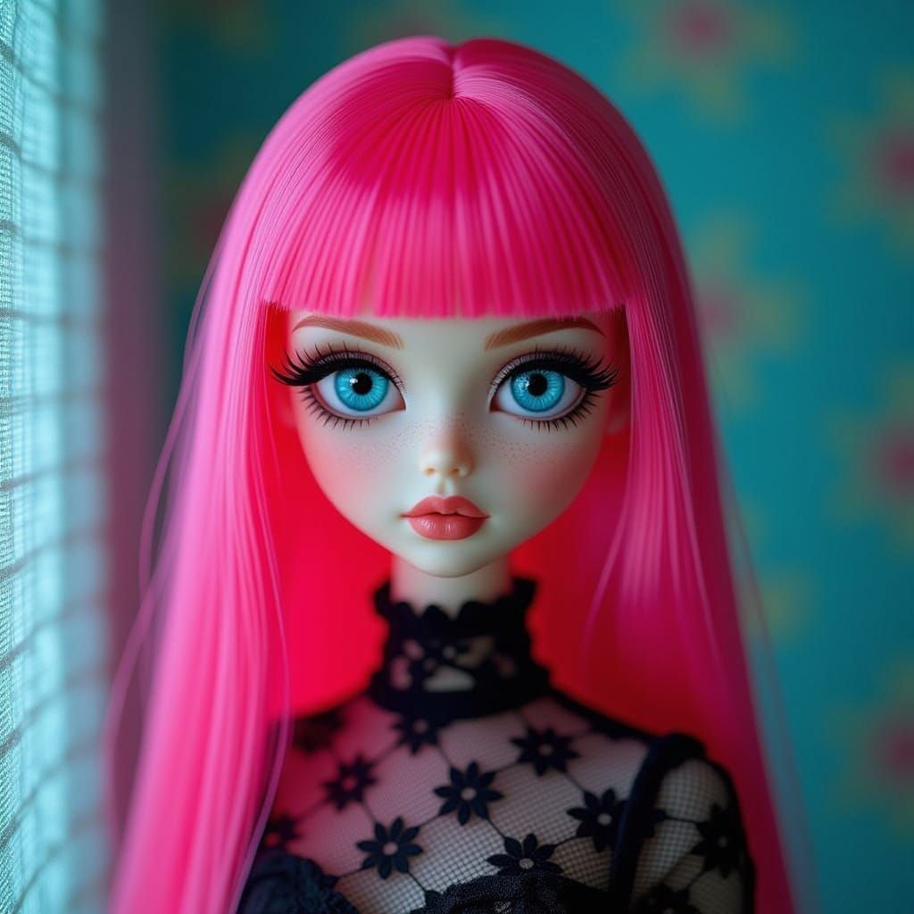 Blythe Doll with Pink Hair and Grungy Makeup