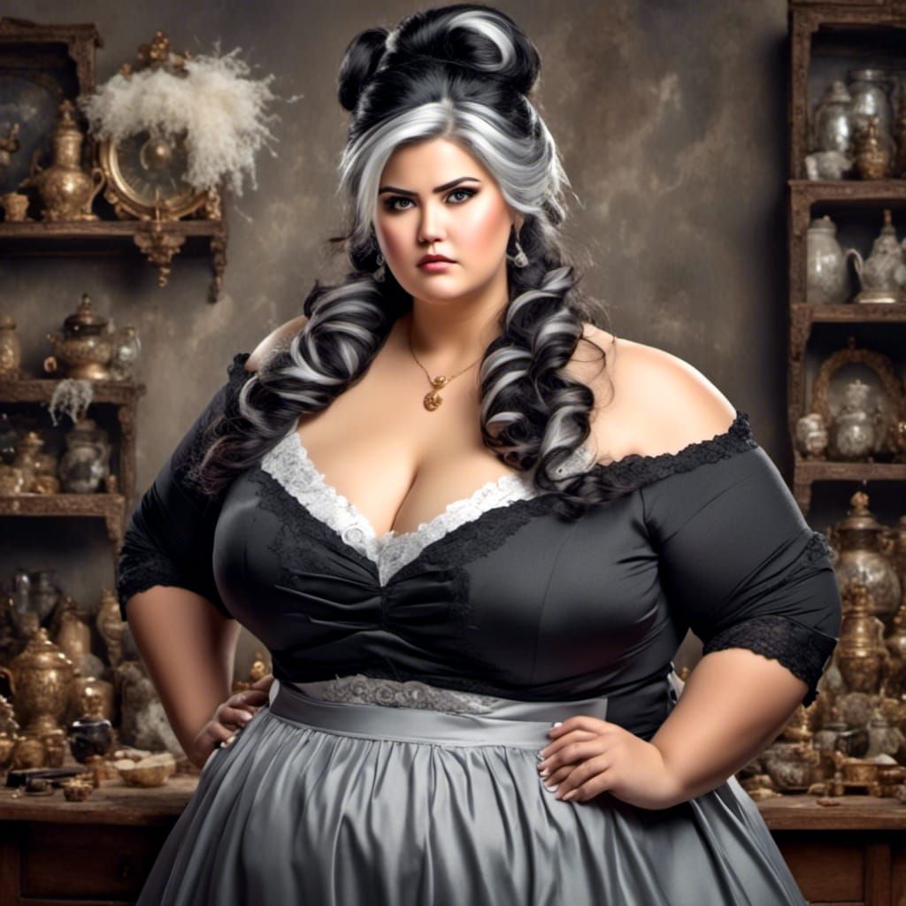 Curvy Secretary with Severe Bun and Angry Expression