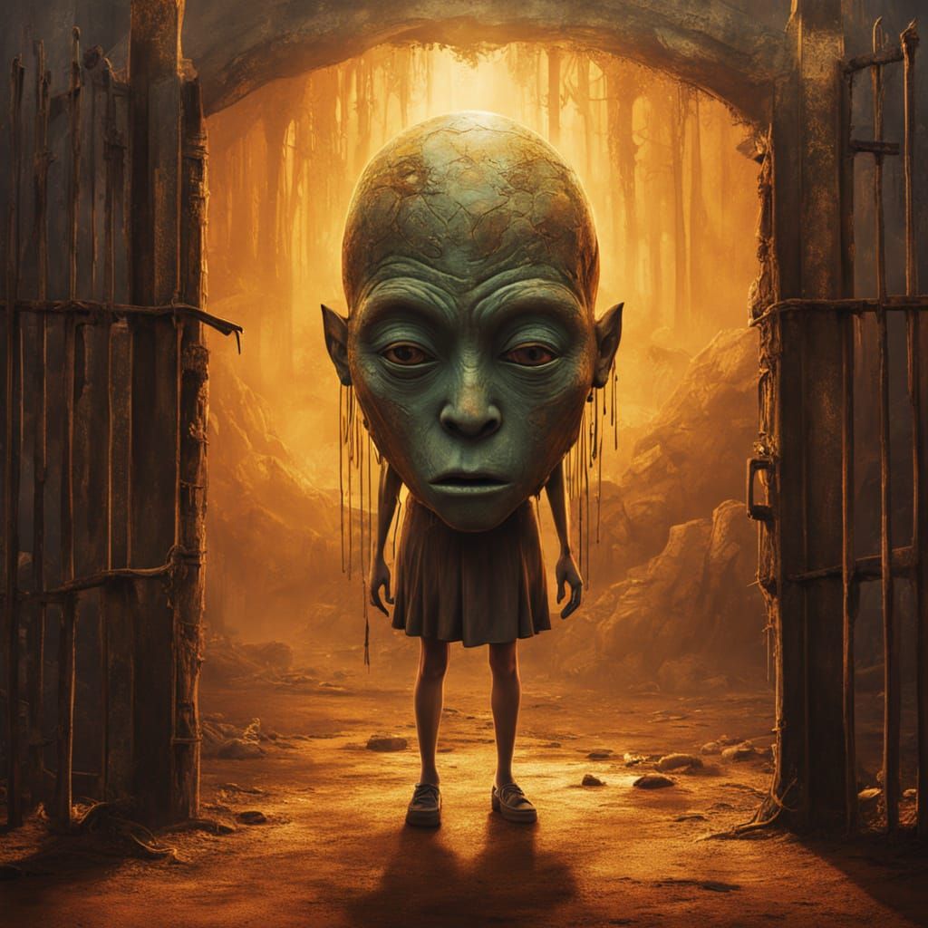 Surreal Alien Encounter in Oil Painting Style