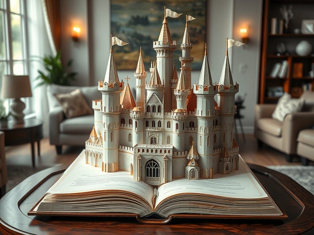 Majestic Parchment Castle in Pop-Up Book Style