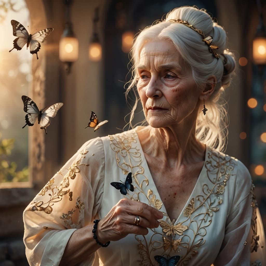 Ethereal Woman with Butterfly, Fantasy Concept Art