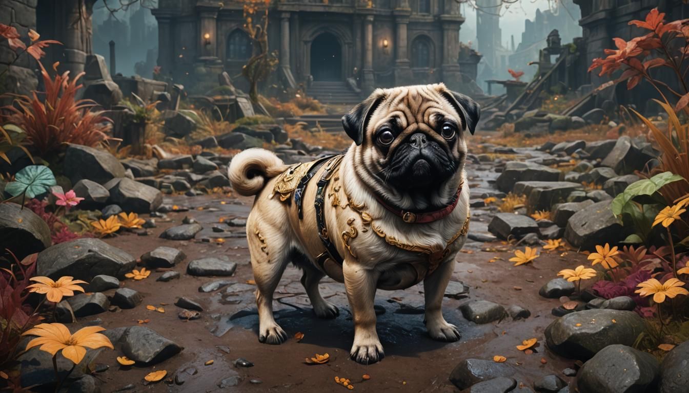 Fantastical Pug in Detailed Matte Painting