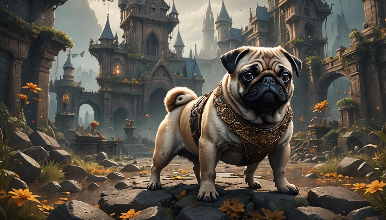 Fantastical Pug Portrait in Detailed Matte Style