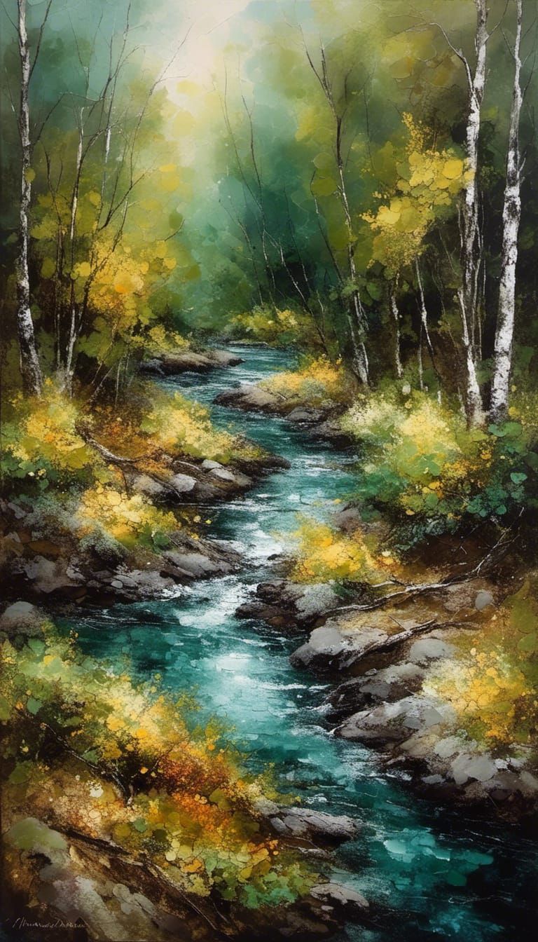 Enchanted Forest Path in Alcohol Ink Style