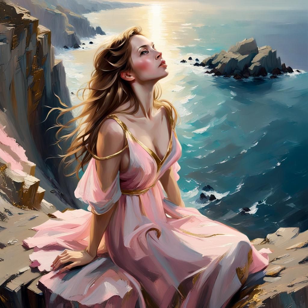 Woman on Cliff with Sunlight, as Matte Painting