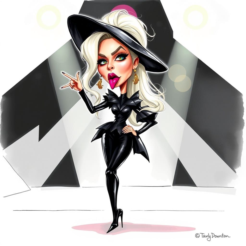 Lady Gaga Caricature in Modern Fashion Illustration