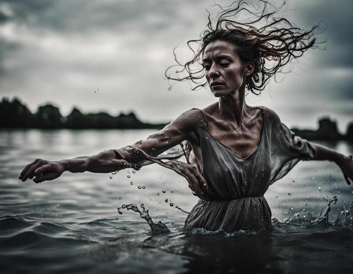 Water Woman Dancing: Close-Up Portrait