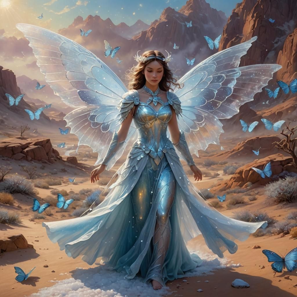 Icy Angel Merges Into Butterfly: Ethereal Fantasy Art