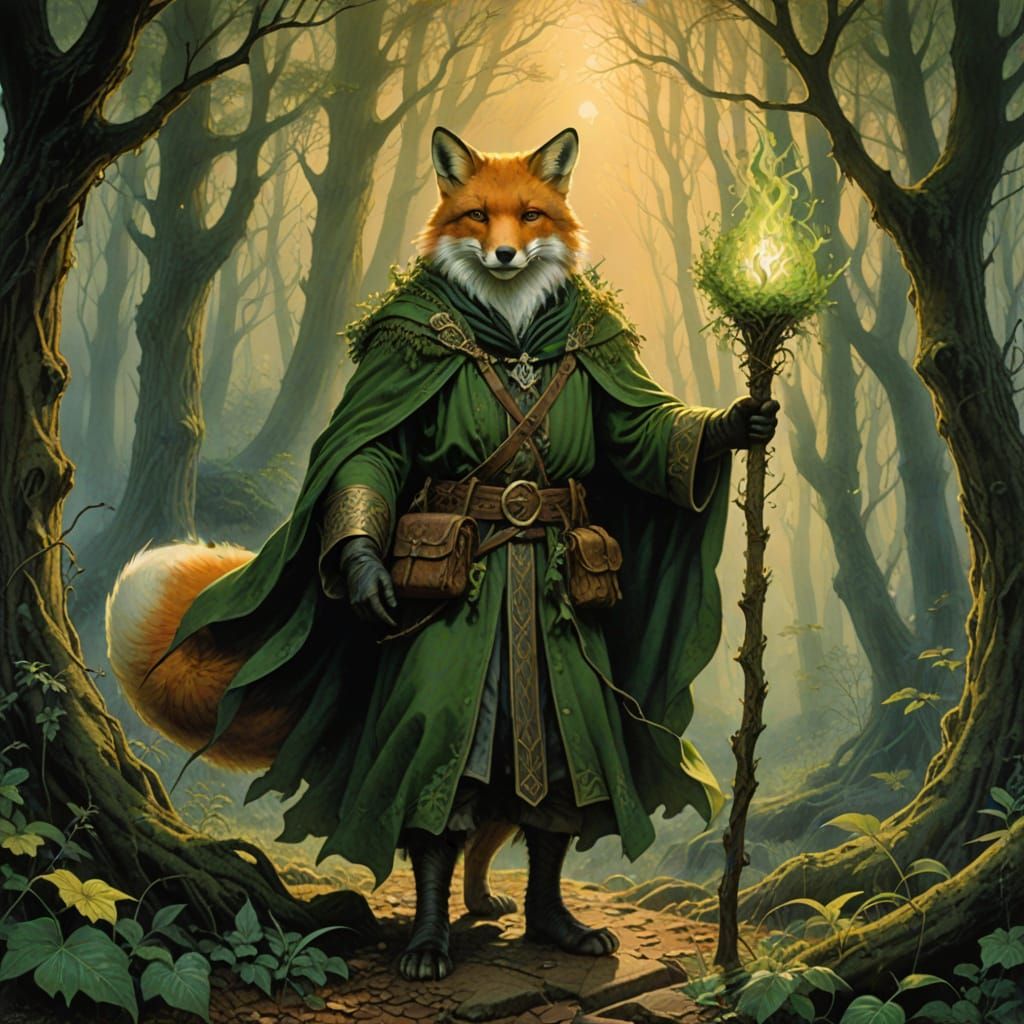 Fantasy Fox Wizard in a Mystical Forest