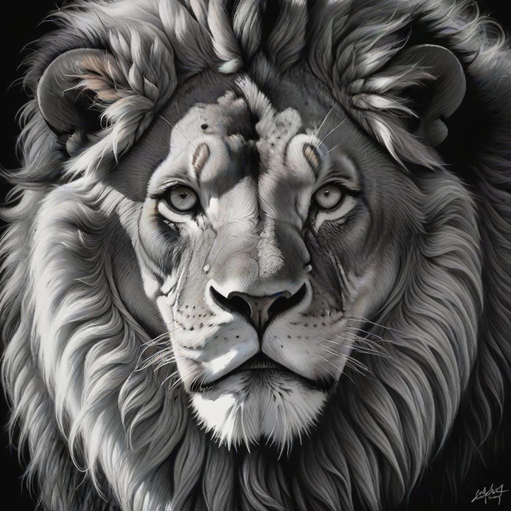 Majestic Lion Portrait in Charcoal Drawing Style
