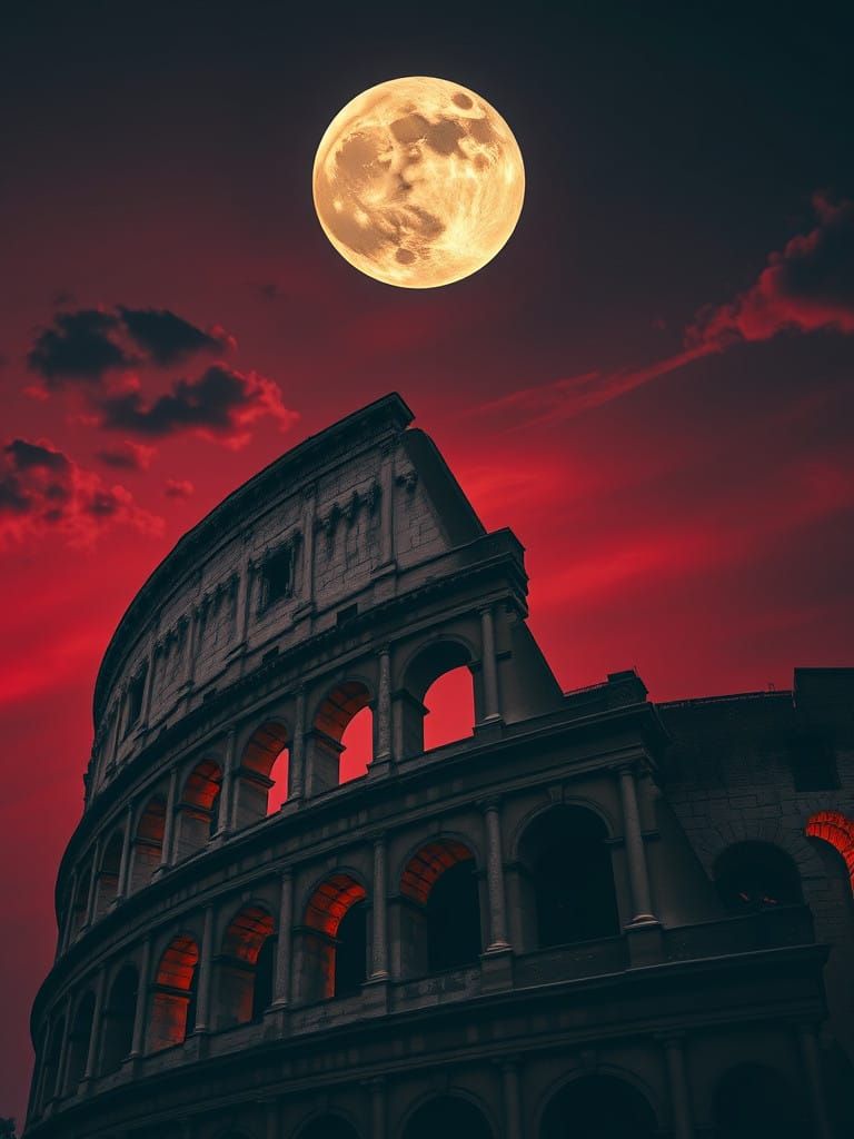 Moonlit Colosseum in Crimson Twilight