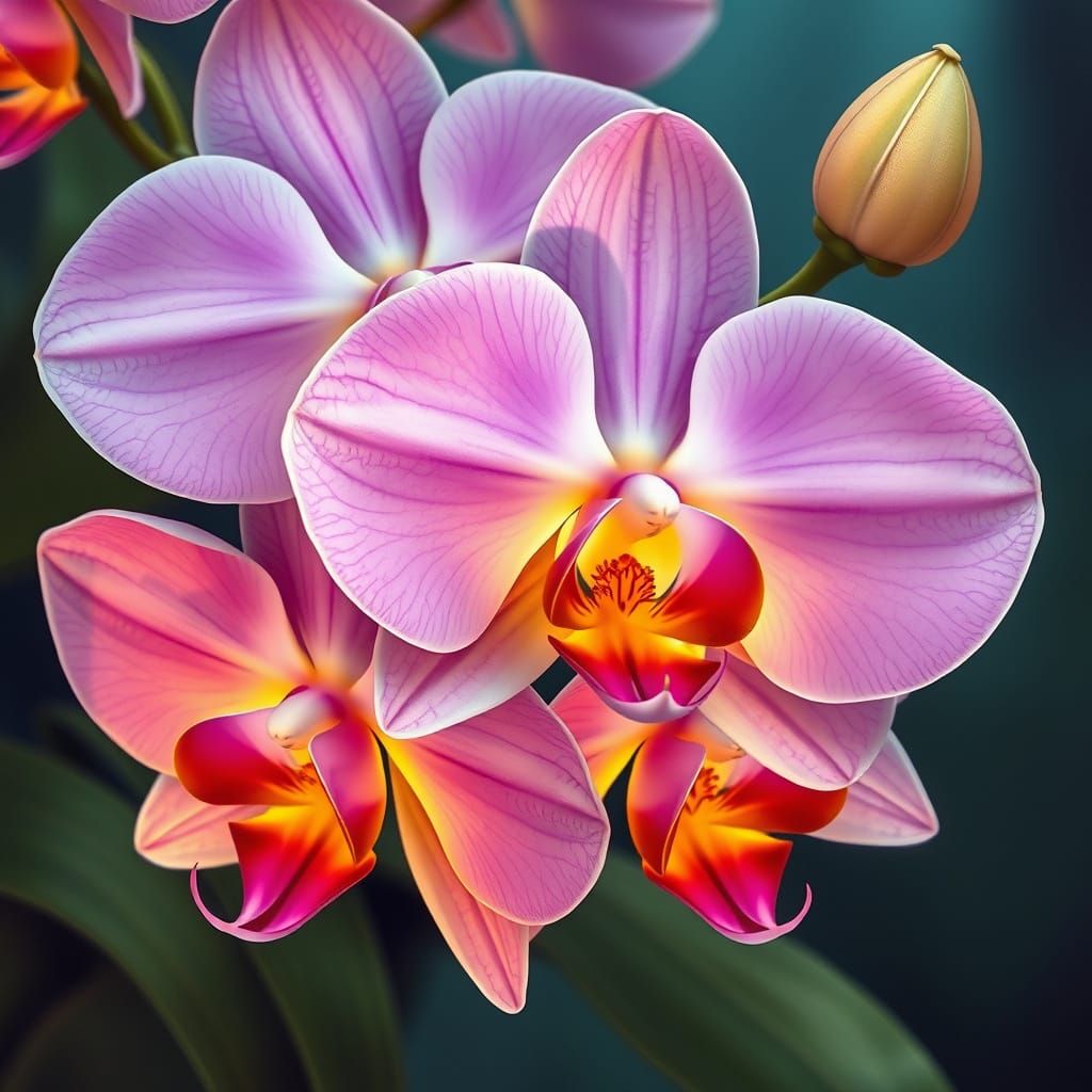 Orchid Flowers in Art Nouveau Pop Art Style