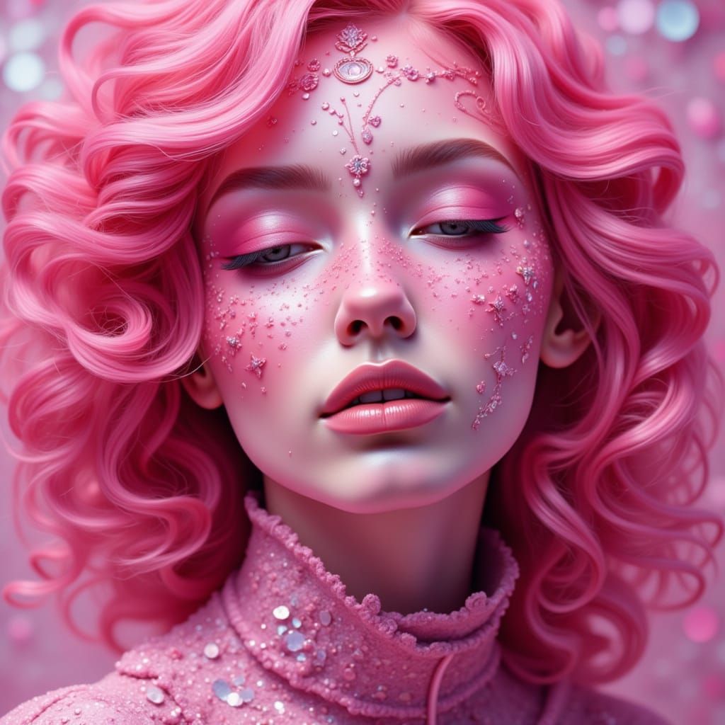 Beautiful Pink Woman with Holographic Details