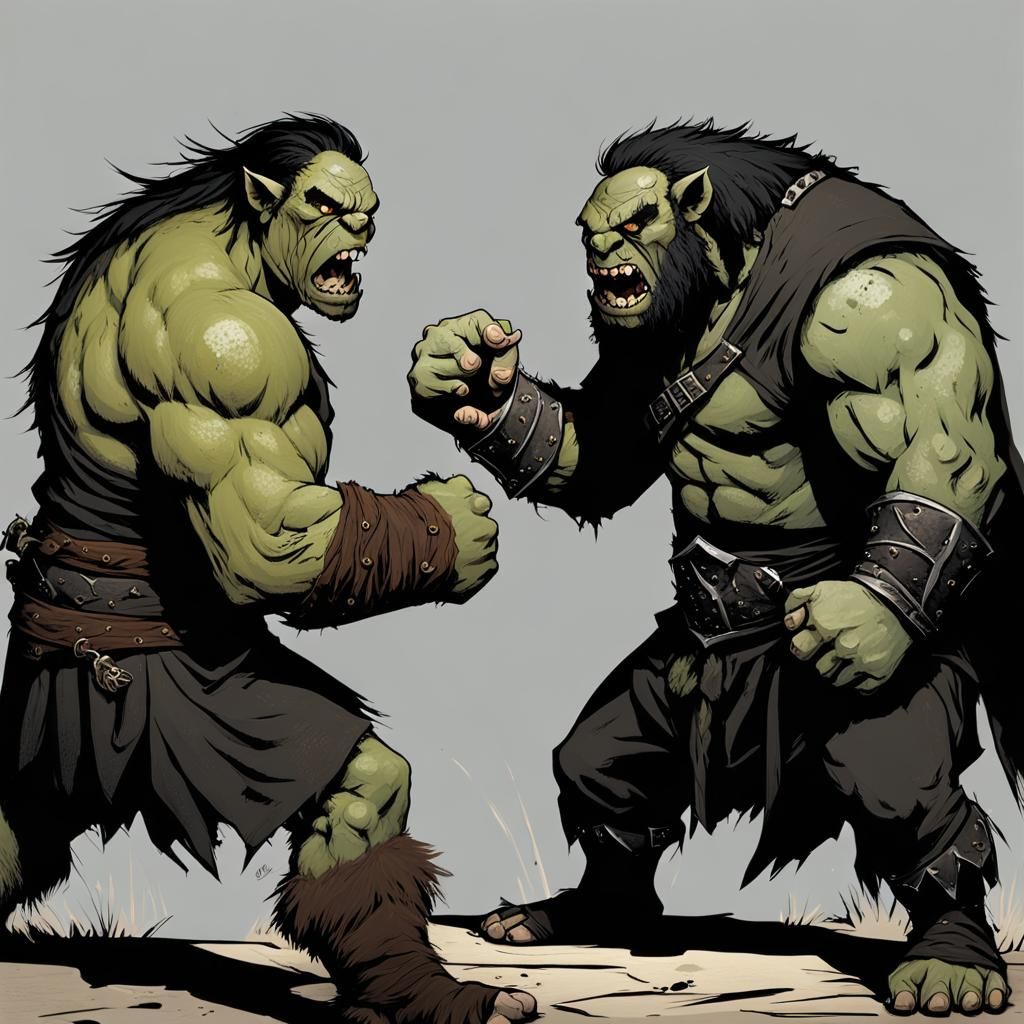 Half-Orc Victory Over Ogre, Sinister Fantasy Art