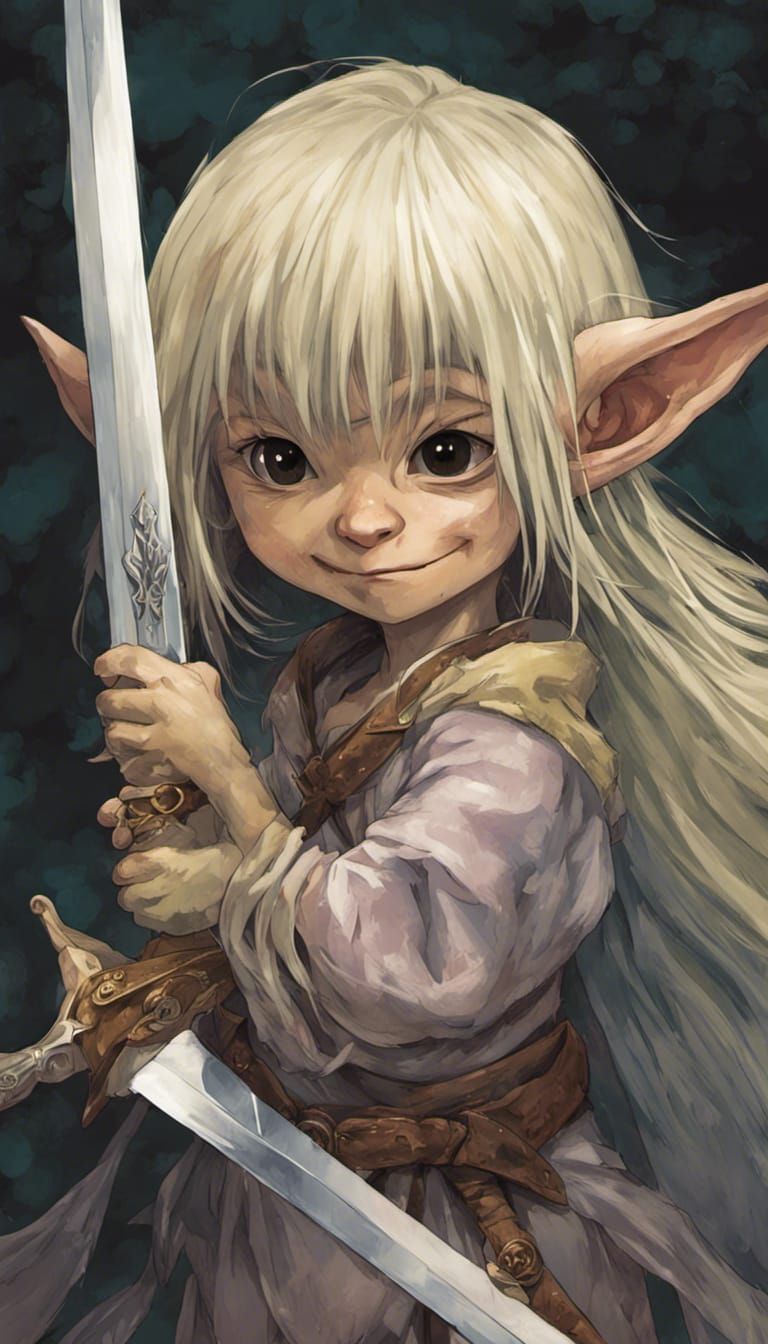 Gelfling Warrior with Sword in Anime Style