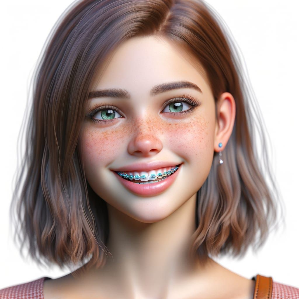 Smiling Girl with Braces in Photorealistic Style