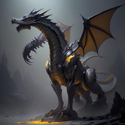 Hyperdetailed Gray and Gold Dragon Robot