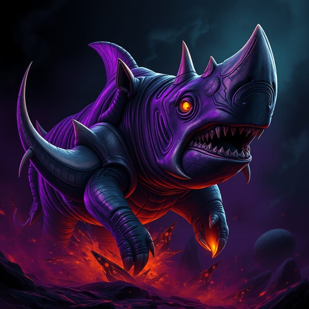 Fearsome Rhino-Shark Hybrid in Dark Fantasy Style