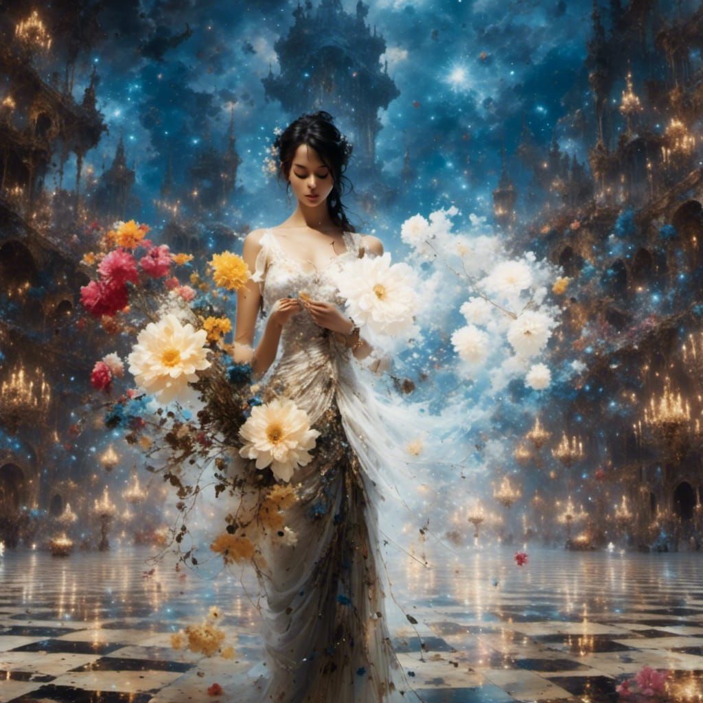 Floral Yin Yang in Purple Fantasy Style