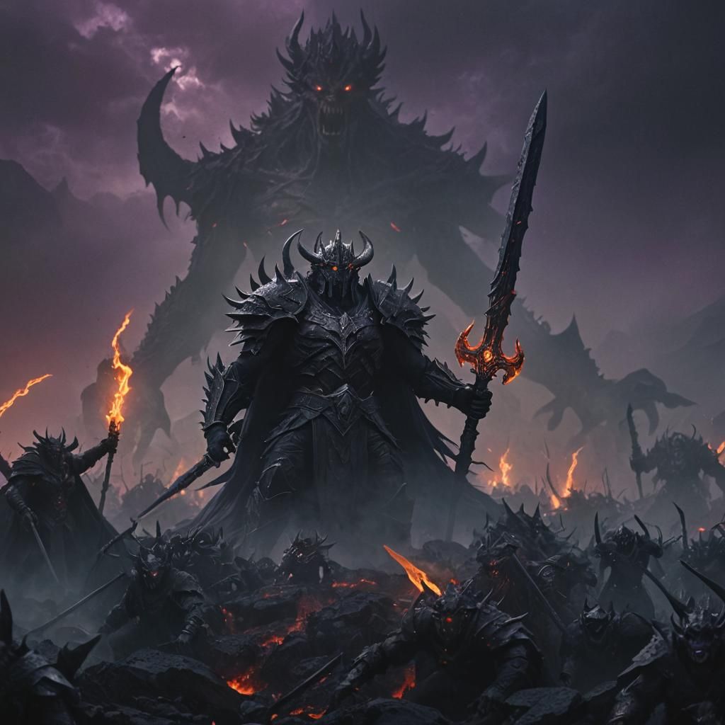 Morgoth on Magma Dragon: Epic Battlefield Scene