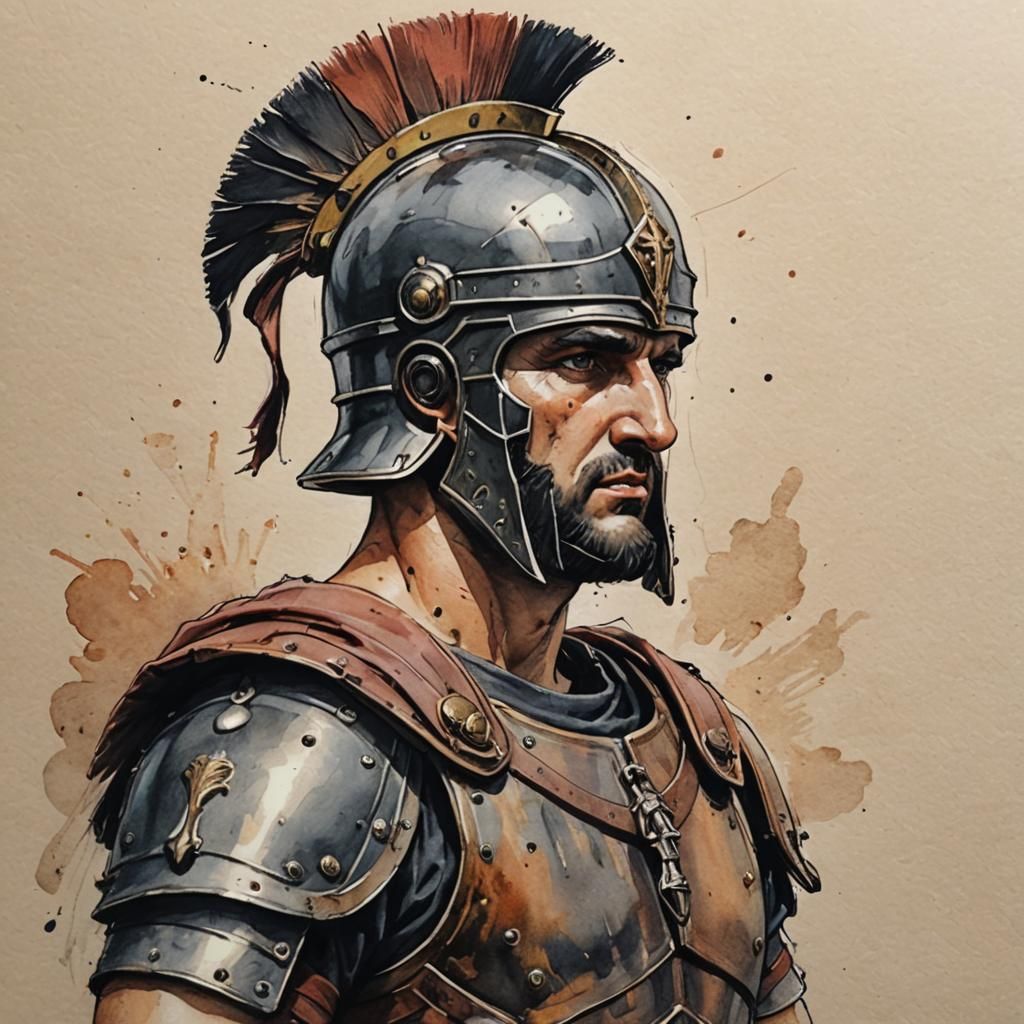 Roman Centurion Sketch in Watercolor Painting Style
