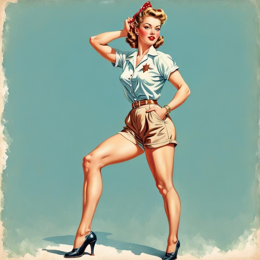 Vintage 40s Pin-Up Girl in Shorts