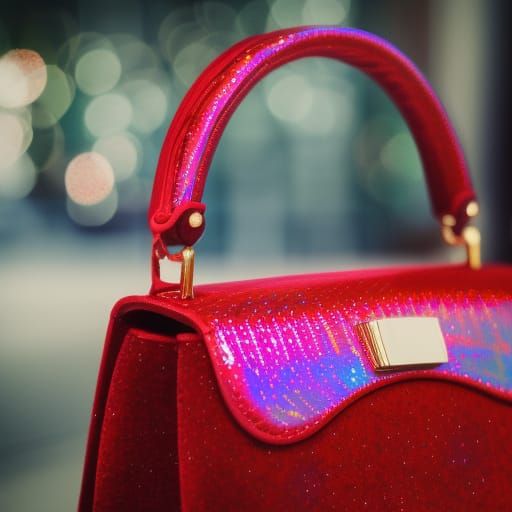 Red Velvet handbag with red holographic accents& ethereal vi...