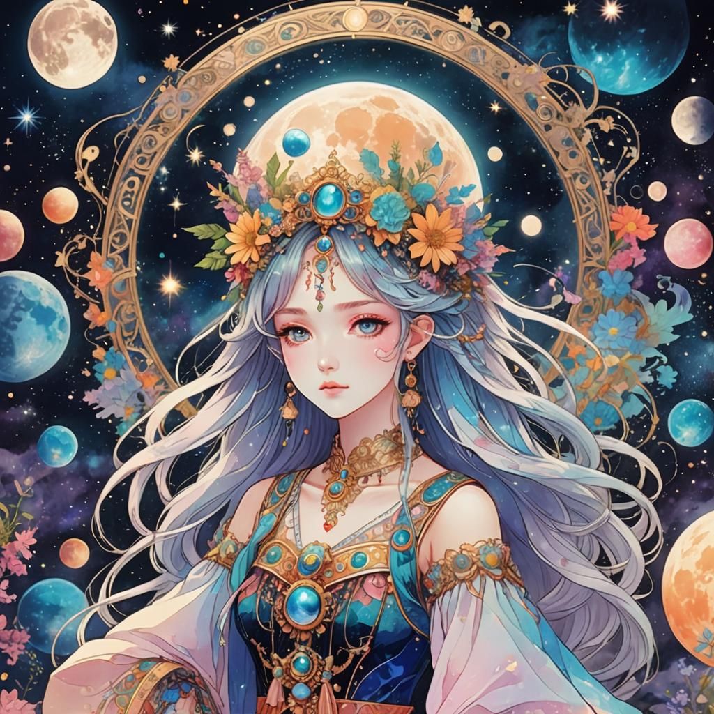 Ethereal Cosmic Moon Princess in Anime Style