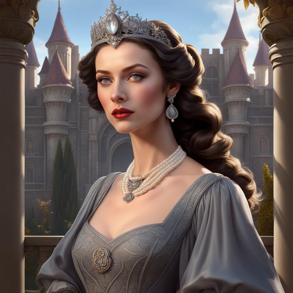 Renaissance Portrait with Pearl Tiara in Art Nouveau Style