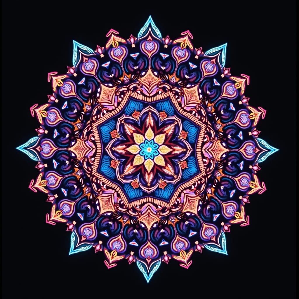 Fluorescent Mandala Radiating Cosmic Beauty