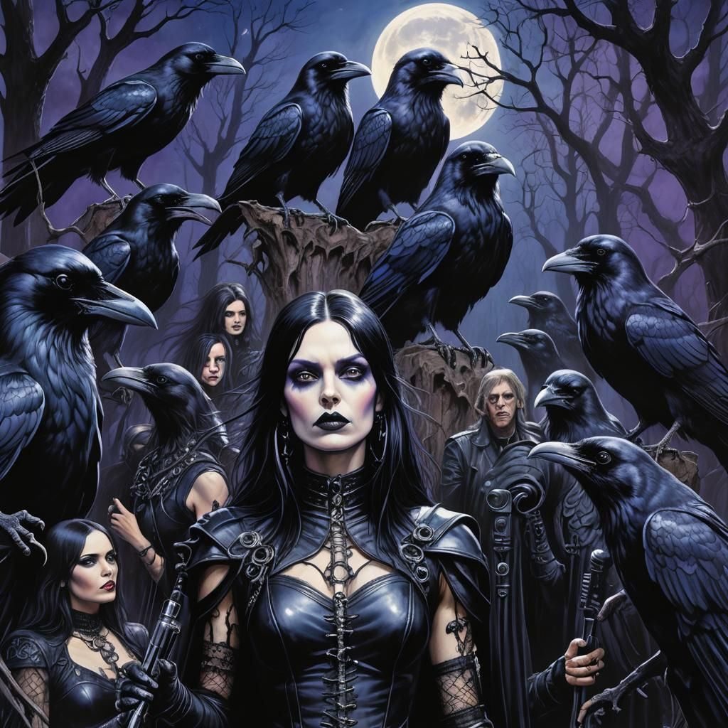 Ravens and Rock Singer in Gothic Forest