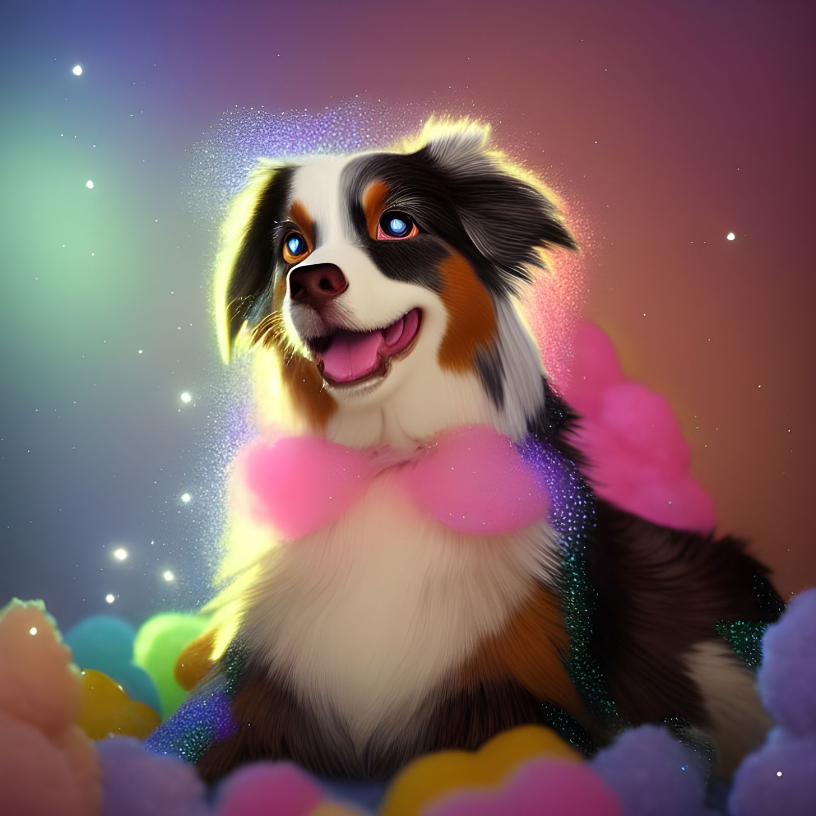 Pixar Style Miniature Australian Shepherd with Sparkles