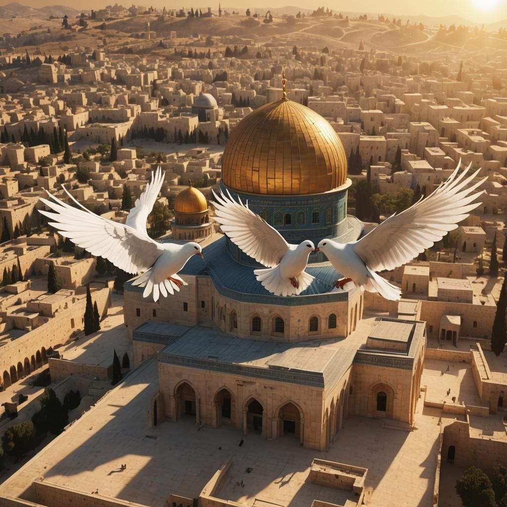 Doves Fly Over Al Aqsa Mosque at Sunset
