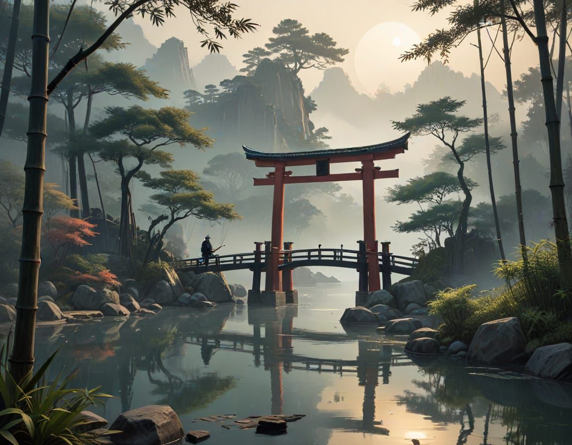 Samurai Kenjutsu in Steampunk-Chinese Painting Style