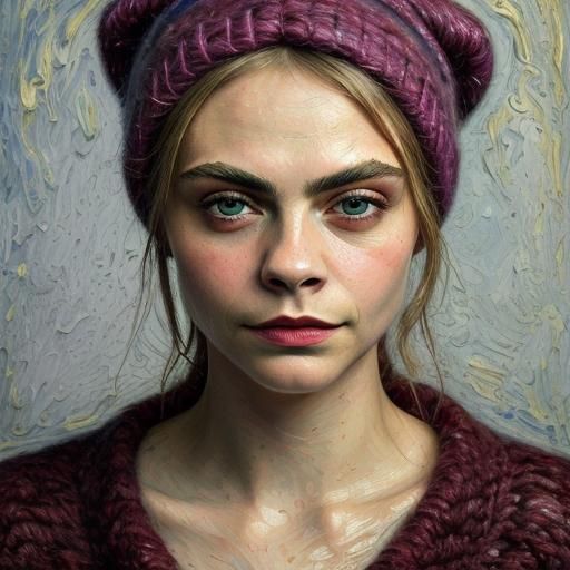 Cara Delevingne Portrait in Expressionist Impasto Style