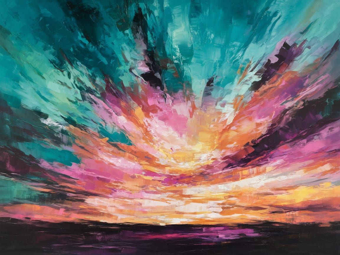 Ethereal Sunset Unfolds in Dynamic Brushstrokes