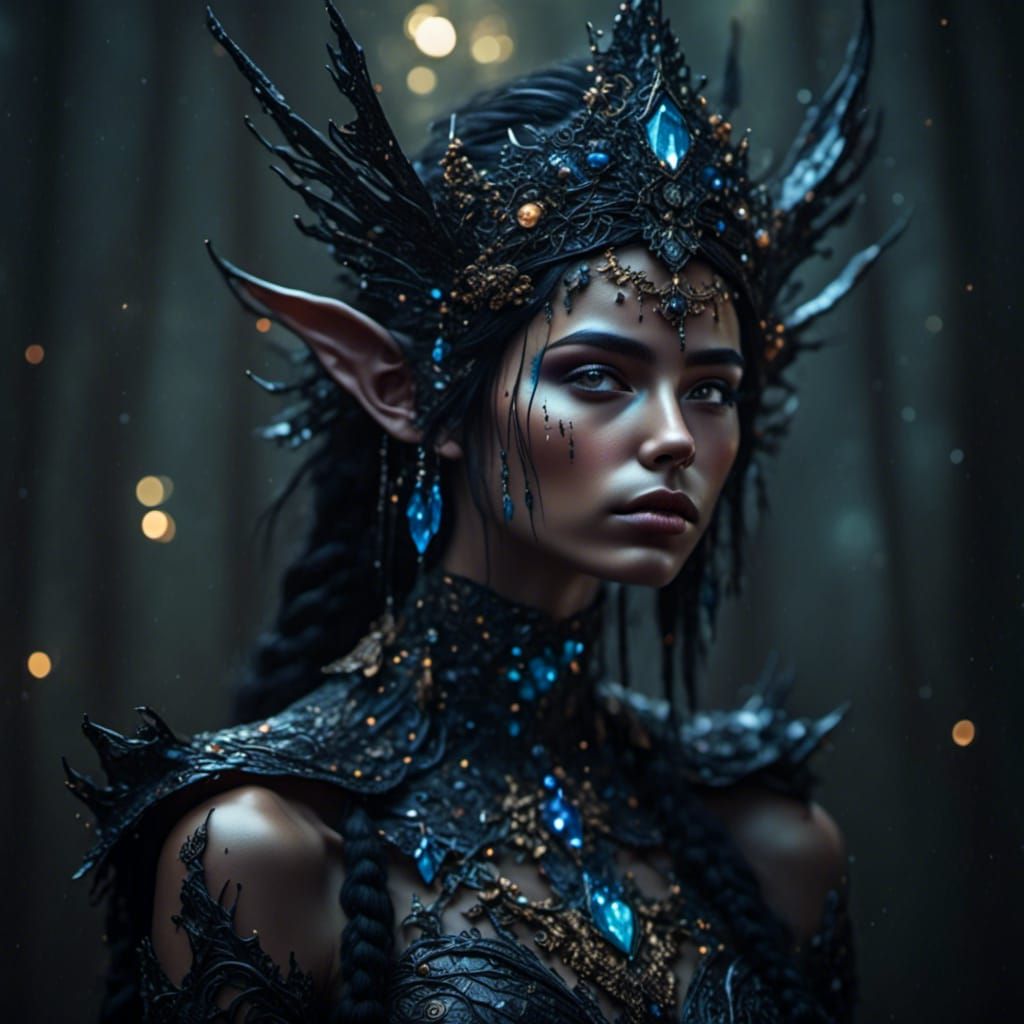 Striking Dark Elf Portrait with Onyx Skin