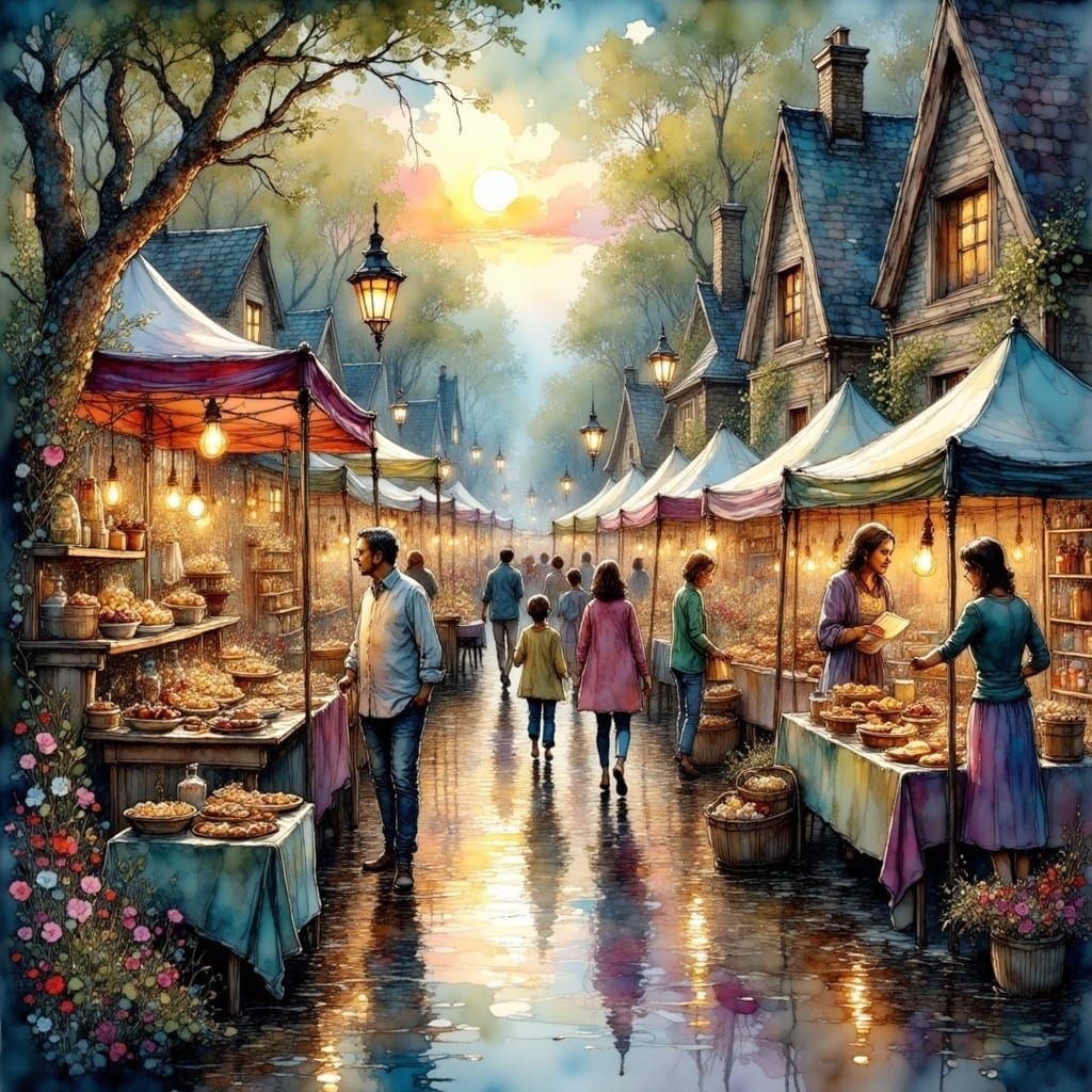 Vibrant Arts and Crafts Show by River, Fantasy Style
