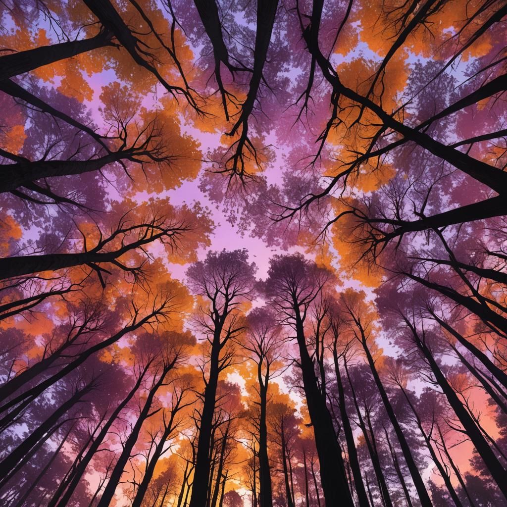 Vibrant Sunset Forest in Digital Landscape