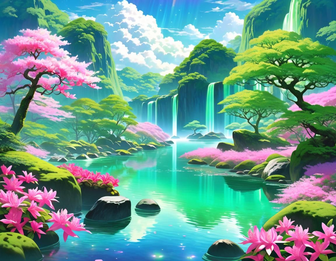 Luminous Crystal Trees in Fantasy Landscape