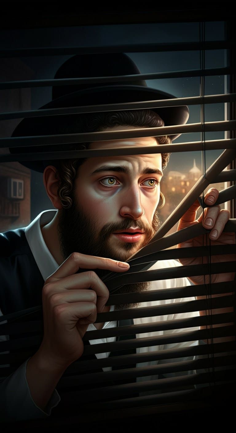 Intriguing Glimpse: Young Man at Window in Digital Comic Sty...